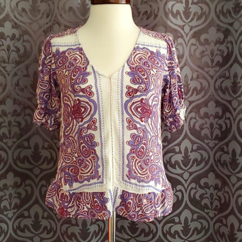 Lucky Brand Sz S blue&maroon paisley short sleeve
